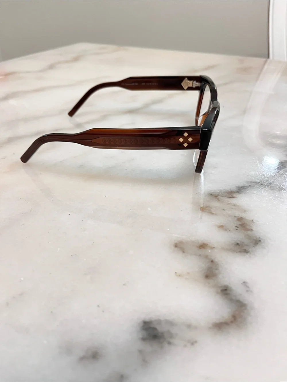 Dior Brown Cat-Eye Acetate Optical Glasses with Diamond Accents